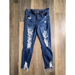 American Eagle Skinny Jeans Womens 8 Dark Wash Excellent Distressed High Rise